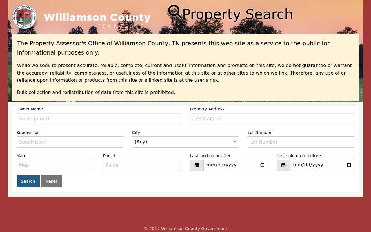Williamson County people search using the property assessment portal