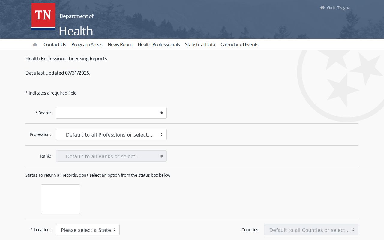Williamson County professional people directories in the health licensing report builder