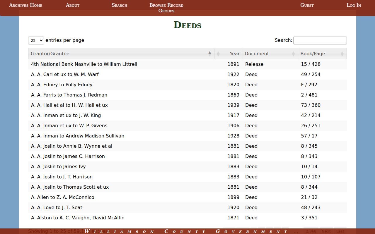 Williamson County public records Archives deed index