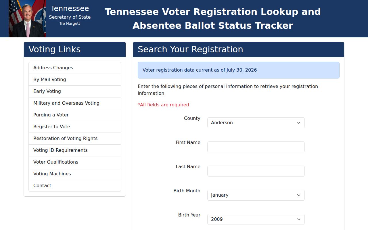 Williamson County voter records lookup fields