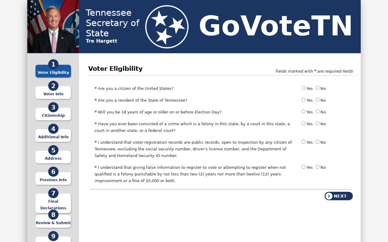 Williamson County voter records application and update fields
